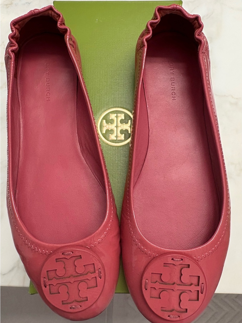 Tory Burch Minnie Travel Ballet Leather Logo Ballet Flats